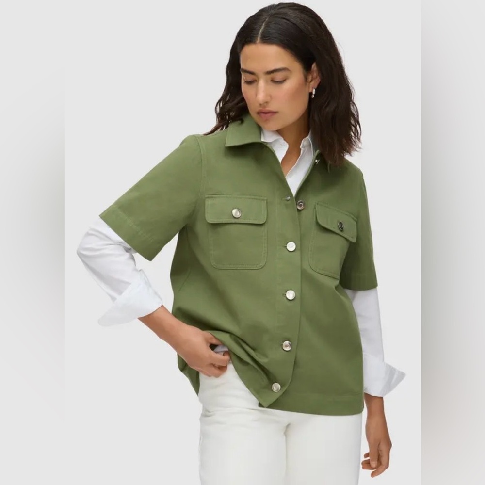 Aligne Laurel Organic Cotton Twill Button-Up Shirt Jacket Shacket Olive Green
